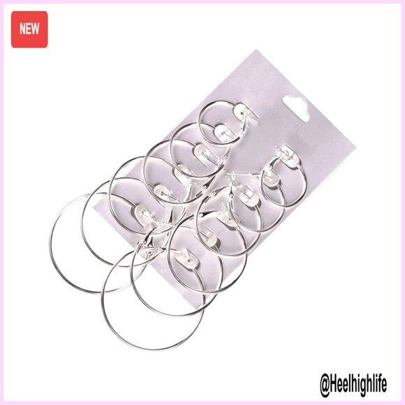 Jewelry - 6 Pair Hoop Earring Set Stainless Steel Studs Women's Jewelry Silver Tone